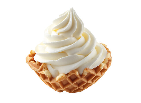 Soft serve yogurt ice cream swirl in a waffle cone on a white background. isolated background.