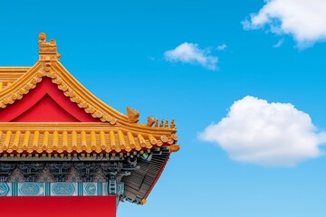 Fototapeta premium In Beijing China, a view of ancient Chinese architecture from a forbidden city entrance door