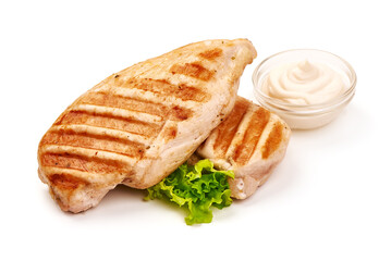 Roasted chicken breast, isolated on white background.