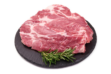 Chilled pork buston butt, isolated on white background.
