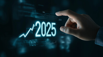 Businessman planning strategy for 2025 with growing graph projection
