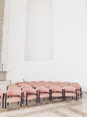 Pink Chairs | White Background | Mosque in Kosovo