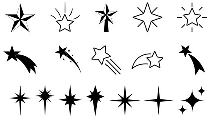 Set of stars, christmas stars, set of christmas star, black and white, star, shooting star, religious star, star icons, black icons