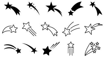 Fototapeta premium Set of stars, christmas stars, set of christmas star, black and white, star, shooting star, religious star, star icons, black icons