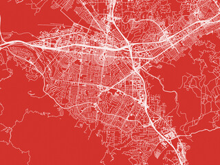 Christmas Map of Corona California, USA in Snowy White on Festive Red Background.