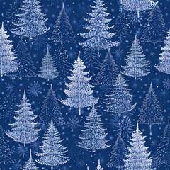 Obraz premium Christmas. Winter background. Winter Forest background. Pine, spruce, christmas tree. Snowy graphic trees seamless pattern panorama view. hand drawing illustrations