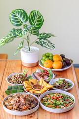 A variety of Tai Yai food is served on the table inside the restaurant and Tai Yai food is considered healthy because most of the ingredients are from beans and vegetables it is not heavily seasoned.