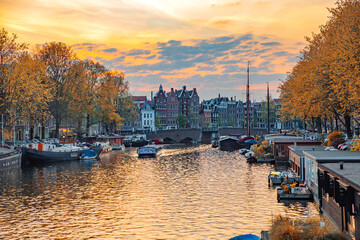 Autumn in Amsterdam at sunset.