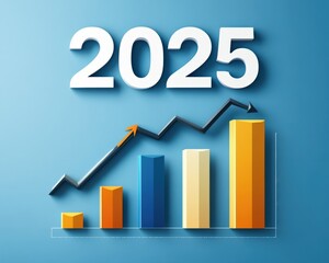 A vibrant bar graph illustrating growth trends leading to 2025, featuring bold colors and an upward arrow