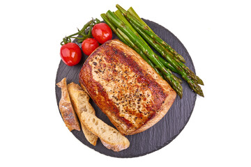 Roasted glazed shoulder of pork, isolated on white background.