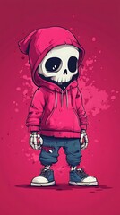 Fototapeta premium Neon Pink Skull Headphones in Bold Horror Art picture