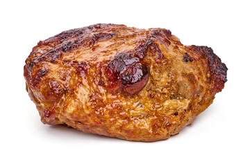 Roasted glazed shoulder of pork, isolated on white background.