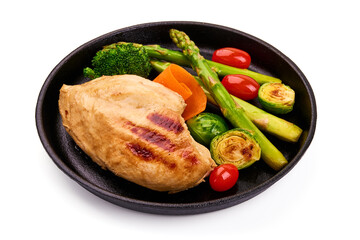 Roasted chicken breast, isolated on white background.