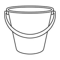 Bucket Outline Vector Illustration. This is a clean, black-and-white line drawing of a bucket with a handle. The bucket has a simple cylindrical shape.