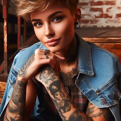 attraktive Frau mit Tattoos und Piercings