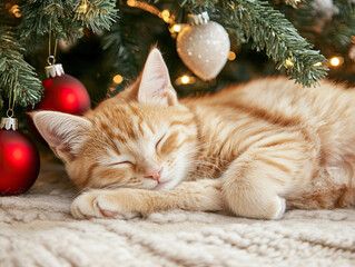 Sleeping Christmas cat