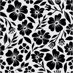 Silhouette flowers seamless pattern. leaves and flowers. Botanical style. Floral silhouettes. black and white.