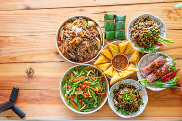 A variety of Tai Yai food is served on the table inside the restaurant and Tai Yai food is considered healthy because most of the ingredients are from beans and vegetables it is not heavily seasoned.