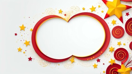 Cute red and yellow swirls with stars border frame on white background