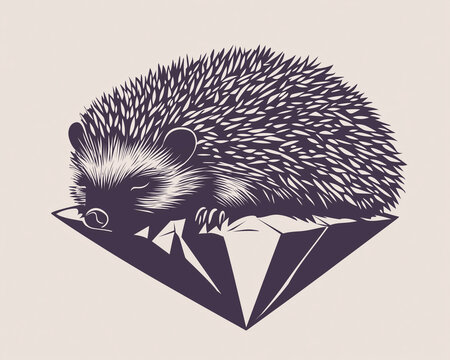 recommend clip art: Hedgehog Dozing on a Diamond: Dark Grey on Lavender Silhouette