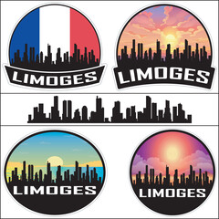 Obraz premium Limoges France Flag Skyline Cityscape Silhouette Travel Souvenir Sticker Isolated Vector