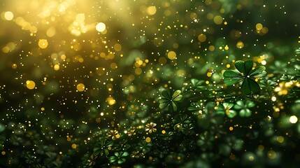 St. Patrick's day clover leaves on a sparkling gold background