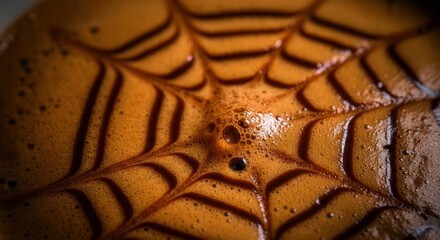 Close-up of coffee crema with latte art pattern