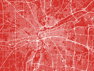 Christmas Map of Dayton Ohio, USA in Snowy White on Festive Red Background.
