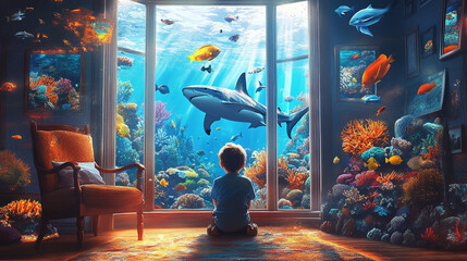 children's fantasy on the theme of the ocean and the sea