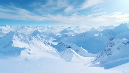 Obraz premium Snowy Mountainscape with a clear blue sky (AI generated)