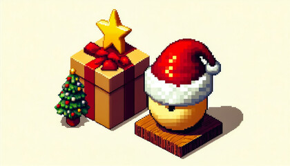 pixel art style Illustration against light background with space for text, isometric