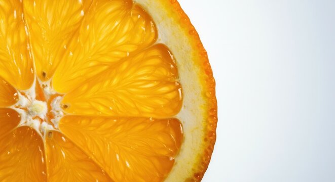 Close-up juicy orange slice on bright background
