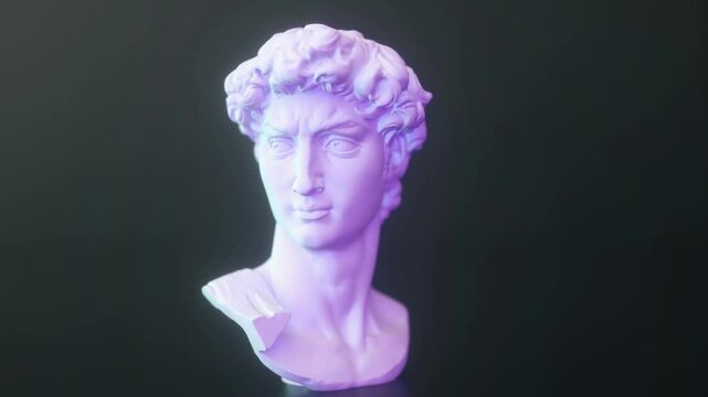 The Head of an ancient sculpture of David. Neon lighting effect