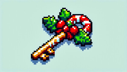 pixel art style Illustration against light background with space for text, isometric