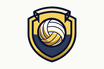 A sleek, clean emblem showcases a volleyball within a shield, ideal for team branding and identity, A clean, minimalist emblem for a volleyball team, minimalist simple modern vector logo design