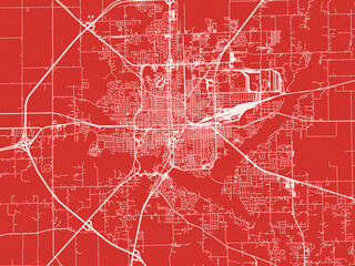 Fototapeta premium Christmas Map of Decatur Illinois, USA in Snowy White on Festive Red Background.