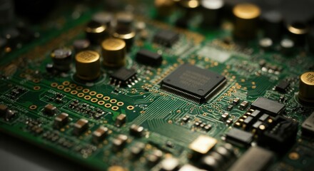 Close-up of intricate electronic circuit board with microchips