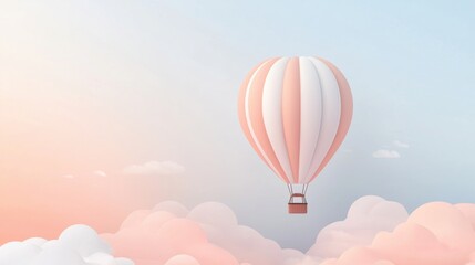 Fototapeta premium A hot air balloon is floating in the sky above a pink and blue background