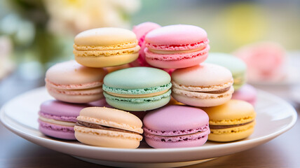 Obraz premium colorful macaroons on a wooden table