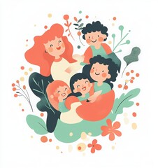 happy family, with children smiling and playing together. clipart design for a children's book cover. 