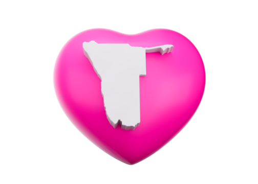 3d Pink Heart With 3d White Map Of Namibia Isolated On White Background 3d Illustration

