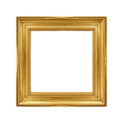 Rectangle vintage gold frame with ornate design isolated on transparent background