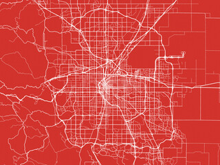Christmas Map of Denver Colorado, USA in Snowy White on Festive Red Background.