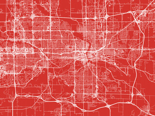 Christmas Map of Des Moines Iowa, USA in Snowy White on Festive Red Background.