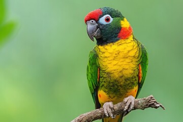 Fiery-shouldered conure perched on a branch, displaying vibrant plumage