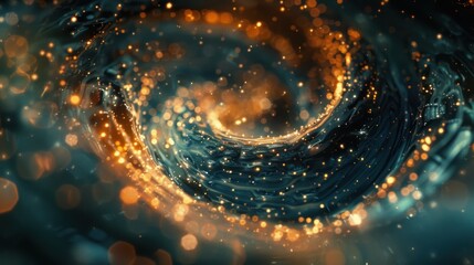 Obraz premium A swirling vortex of golden light and water, creating a mesmerizing abstract pattern.