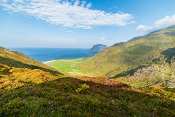 Naklejka premium Little Farmland Valley On The Coast