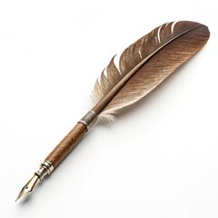 feather pen on white background.