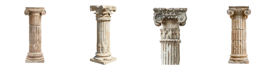Set of Ancient Greek and Roman Architectural Columns in Classical Styles