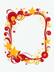 Cute red and yellow swirls with stars border frame portrait on white background